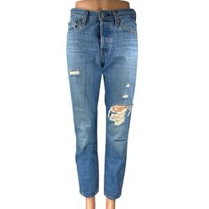 Levi's Wedgie Women's Blue High Rise Distressed Straight Denim Jeans Pants Sz 26